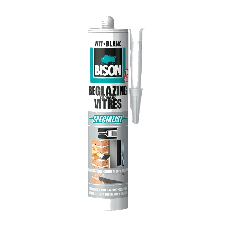 Bison Beglazingskit wit – koker 290 ml, overschilderbaar
