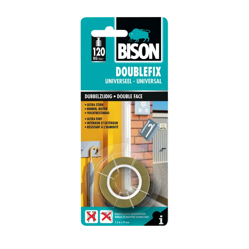 Bison Doublefix Universeel – montagetape 1,5 m x 19 mm
