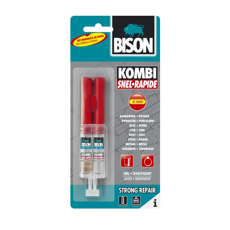 Bison Kombi Snel – glasheldere epoxylijm, dubbelspuit 24 ml