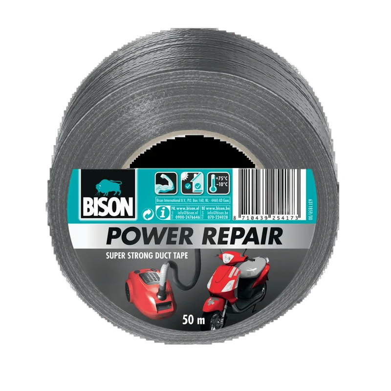 Bison Power Repair tape – grijs, 50 m x 48 mm