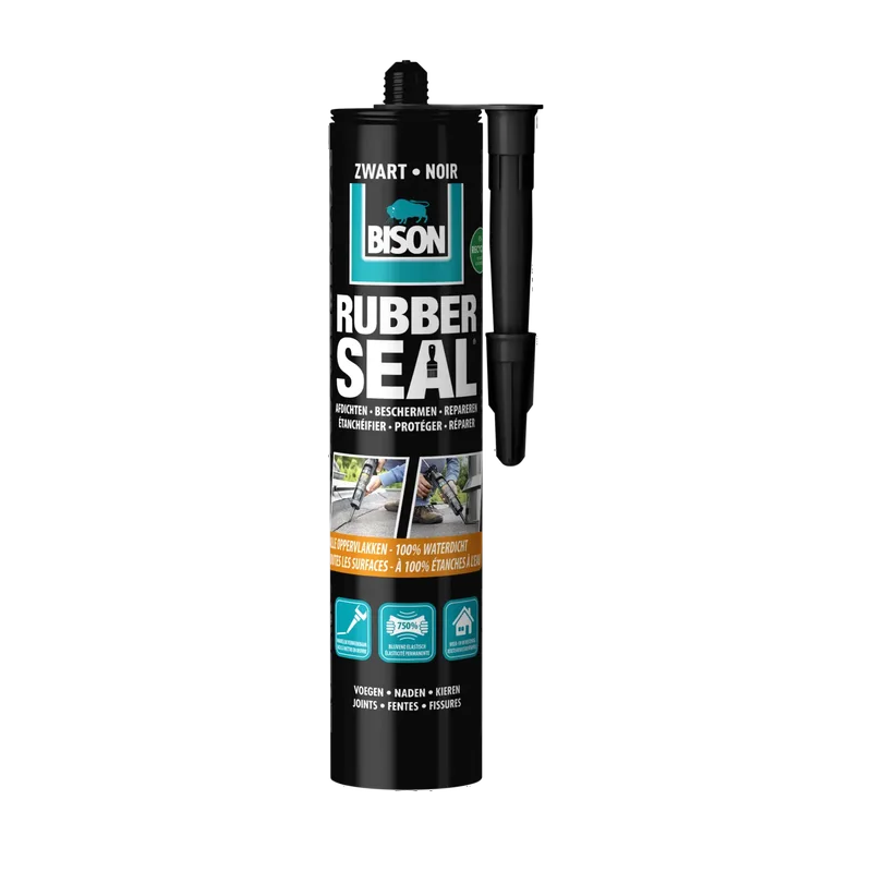 Bison Rubber Seal zwart – waterdichte coating, koker 310 g