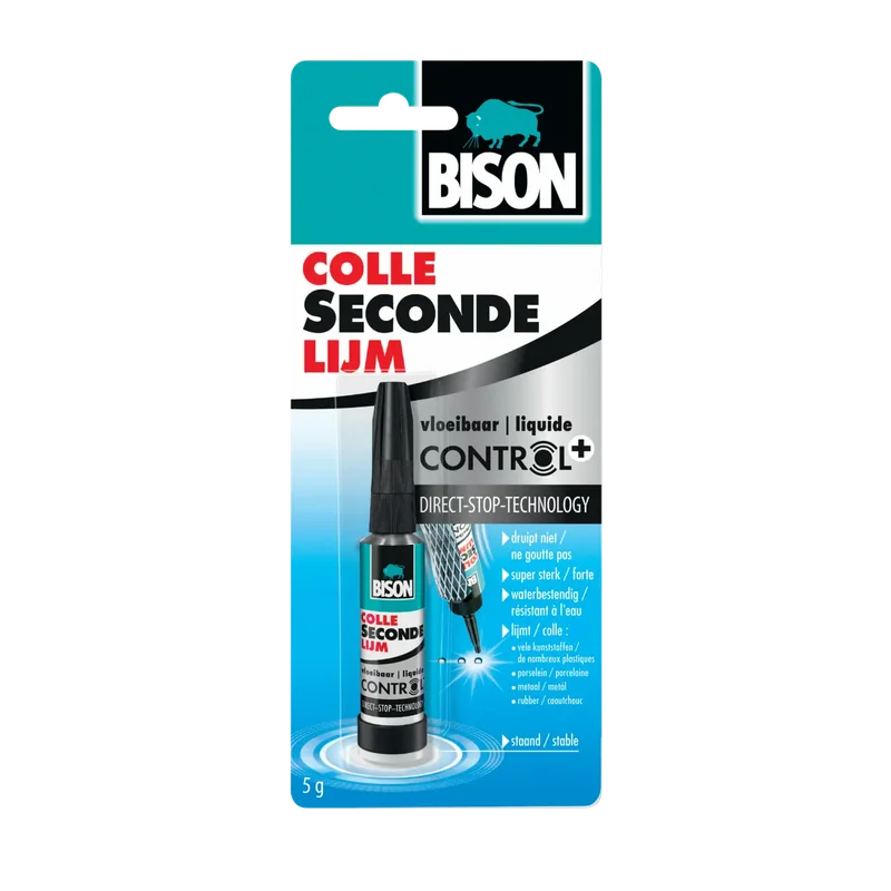 Bison Secondelijm Control+ – vloeibaar, 5 g, Direct-Stop