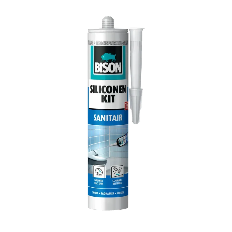 Bison Siliconenkit Sanitair – grijs-transparant, koker 300 ml