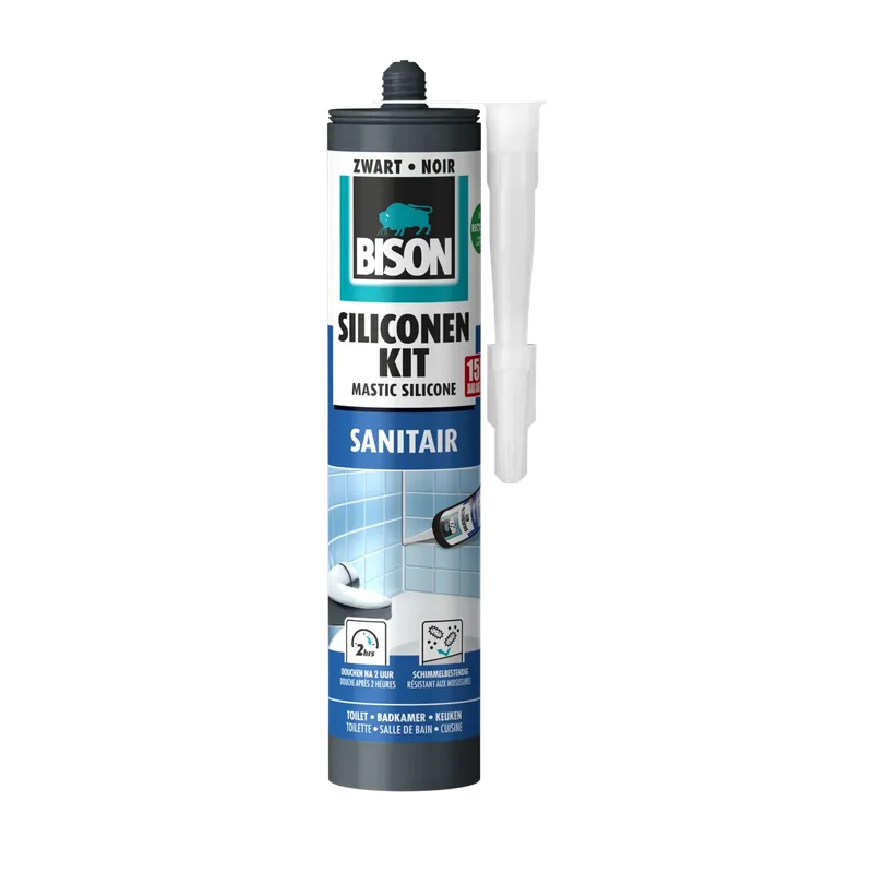 Bison Siliconenkit Sanitair – zwart, koker 300 ml