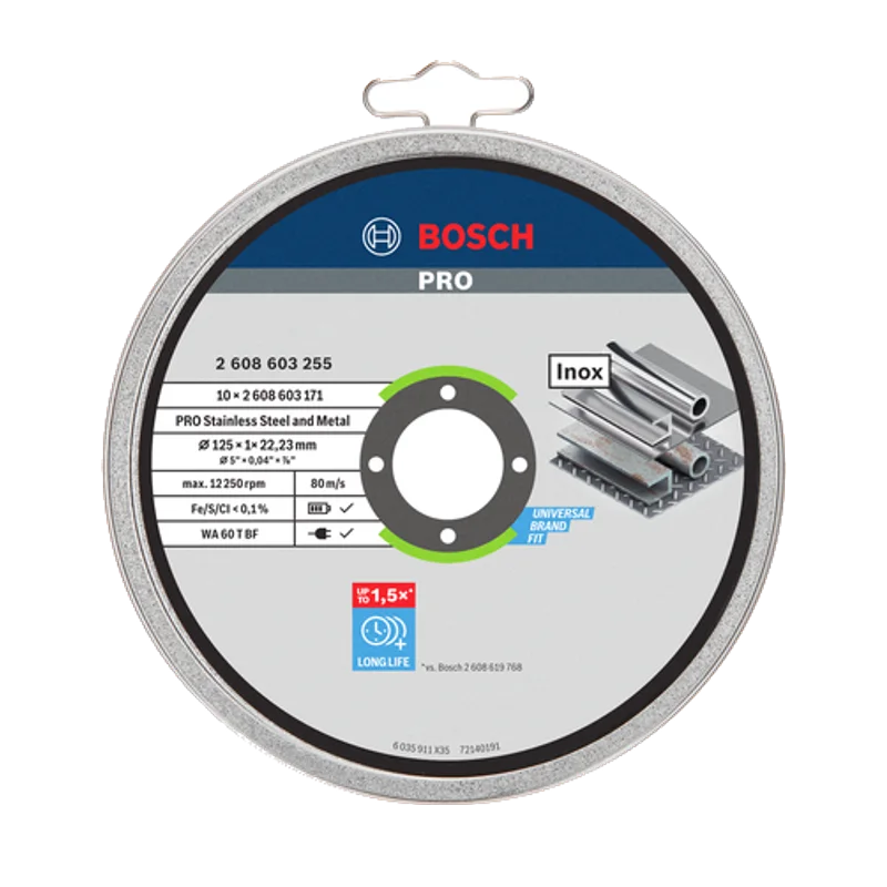 Bosch doorslijpschijf inox en metaal – 125 x 1 mm, 10 stuks in blik