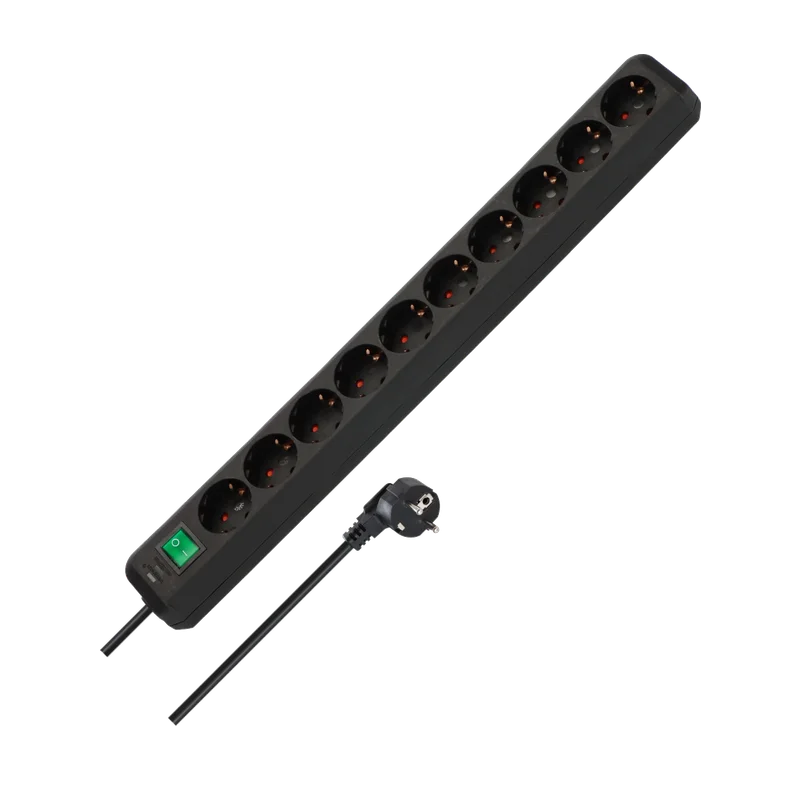 Brennenstuhl Eco-Line stekkerdoos – 10-voudig, schakelaar, 3 m, zwart