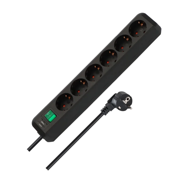 Brennenstuhl Eco-Line stekkerdoos 6-voudig – schakelaar, 1,5 m, zwart