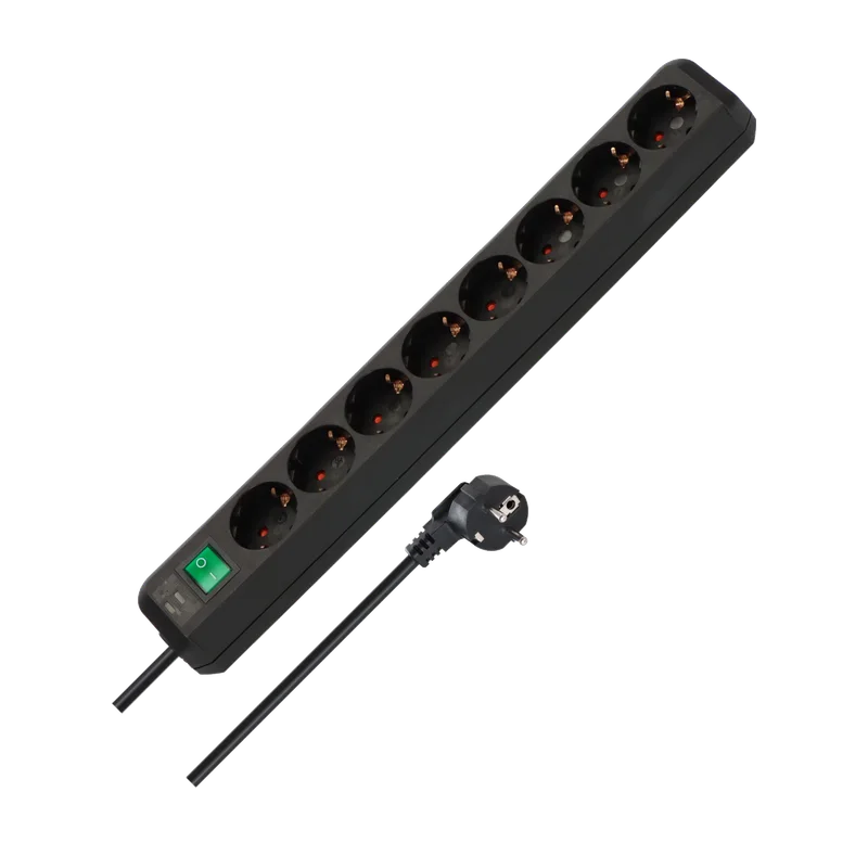 Brennenstuhl Eco-Line stekkerdoos – 8-voudig, schakelaar, 3 m, zwart