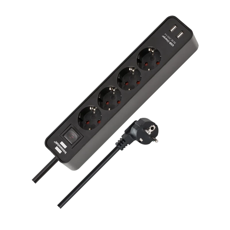 Brennenstuhl Ecolor stekkerdoos 4-voudig – 2x USB-A, schakelaar, zwart