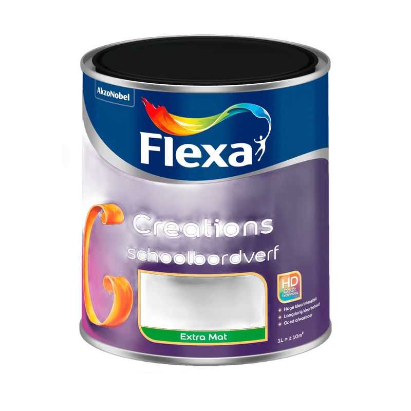 Flexa Creations Schoolbordverf – zwart, extra mat, 1 liter
