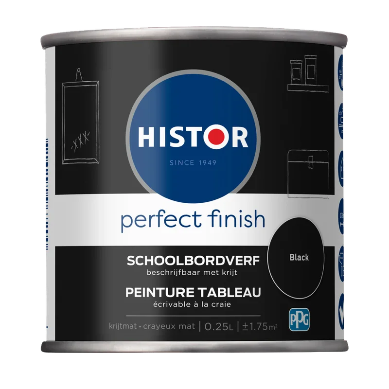 Histor Perfect Finish schoolbordverf – zwart, 0,25 liter
