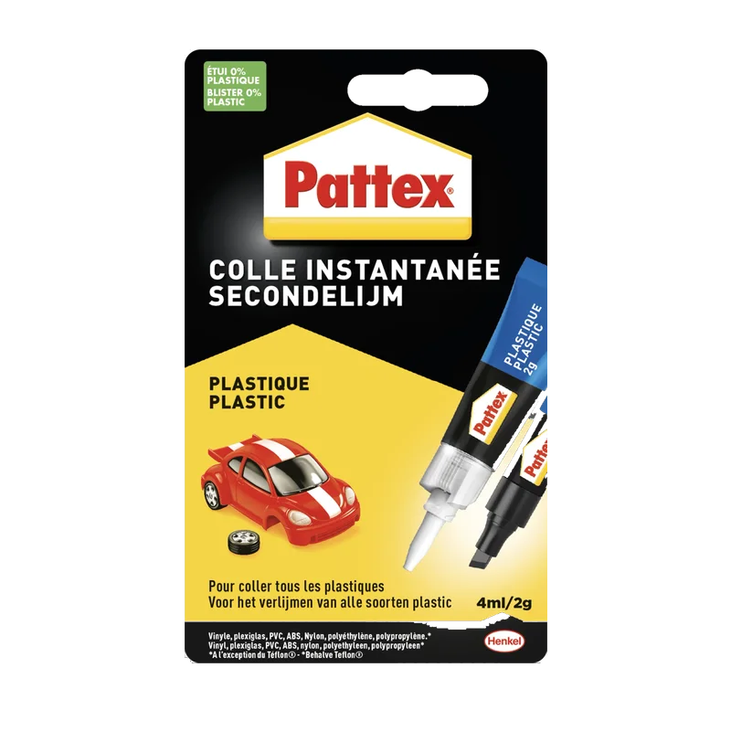 Pattex Secondelijm Plastic – lijm 2 g met activator 4 ml