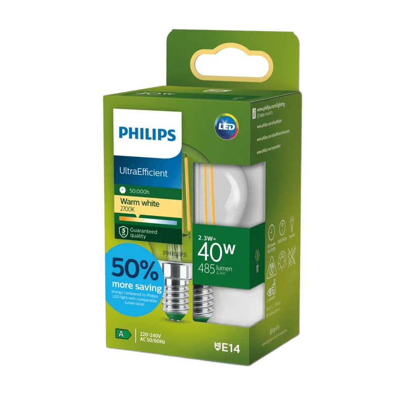 Philips UltraEfficient LED kogellamp – E14 40W helder