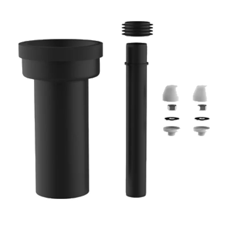 Plieger wandclosetaansluiting recht verlengd – 300 mm, zwart