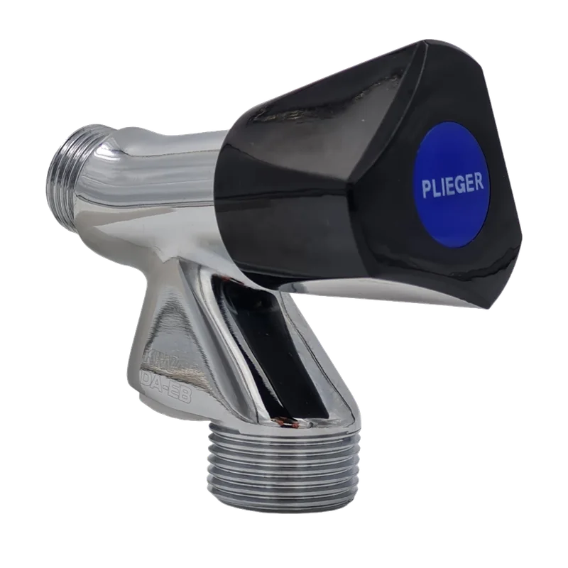 Plieger wasmachinekraan met keerklep – 1/2", zwarte greep, chroom
