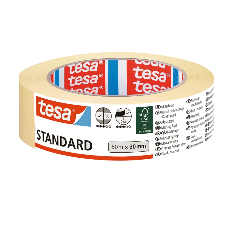 tesa Masking Tape Standard afplaktape – 50 m x 30 mm, 05087